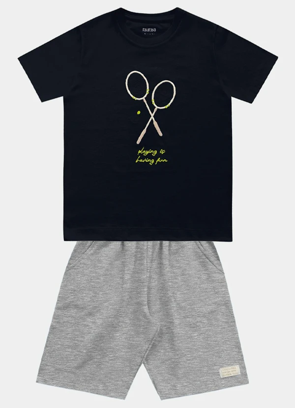 Fakini Kids - Conjunto Camiseta e Bermuda Preto