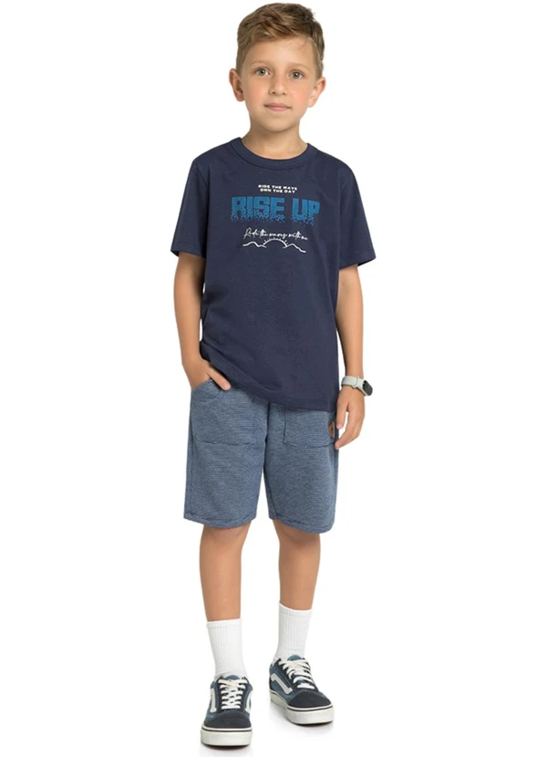 Marlan - Conjunto Camiseta e Bermuda Quadriculado Azul