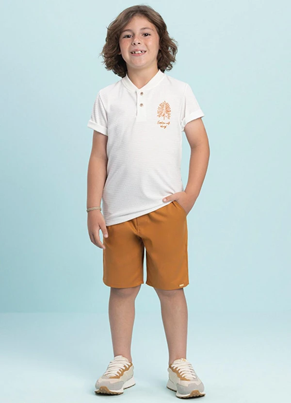 Ioluig - Conjunto Camiseta e Bermuda Sarja Elastano Bege