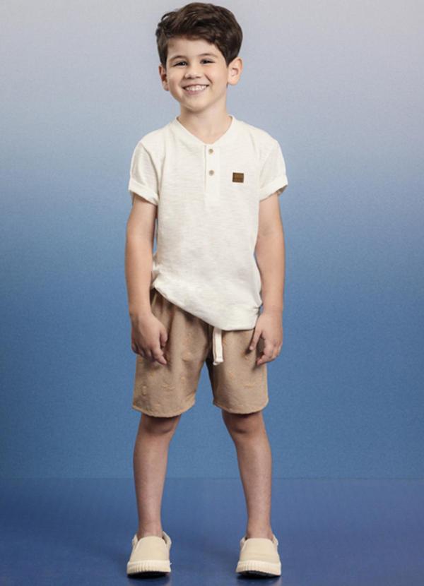 Ioluig - Conjunto Camiseta e Bermuda Sarja Folhas Bege