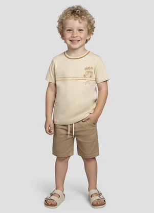 Reirex - Conjunto Camiseta e Bermuda Sarja Light Bege - REIREX