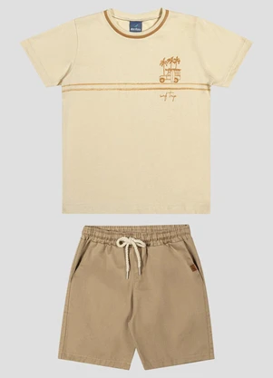 Reirex - Conjunto Camiseta e Bermuda Sarja Light Bege - REIREX