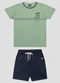 Reirex - Conjunto Camiseta e Bermuda Sarja Light Bege - variação: Verde