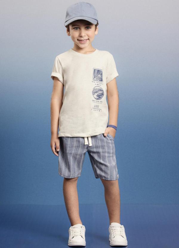 Ioluig - Conjunto Camiseta e Bermuda Sarja Listrada Bege