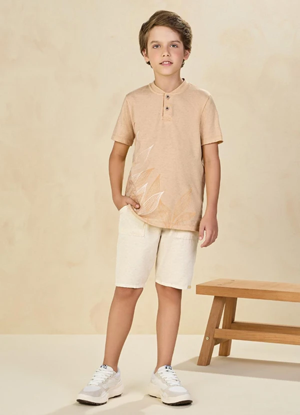 Ioluig - Conjunto Camiseta e Bermuda Sarja Natureza Bege