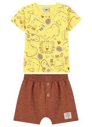 Marlan - Conjunto Camiseta e Bermuda Sarouel Bebê Amarelo - MARLAN