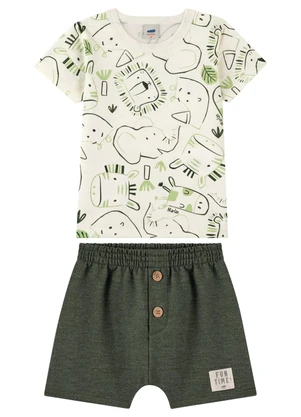 Marlan - Conjunto Camiseta e Bermuda Sarouel Bebê Bege - MARLAN