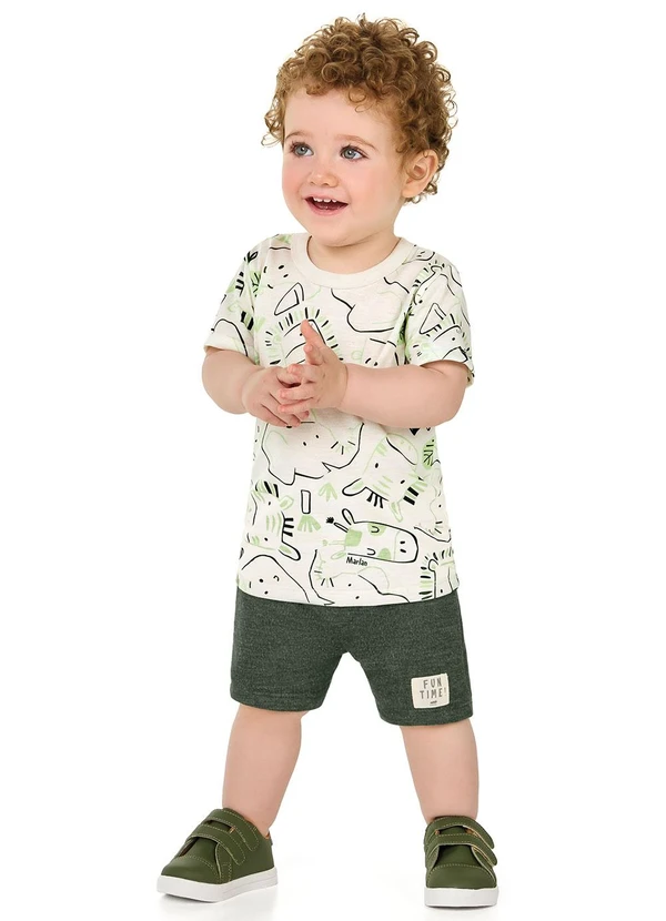 Marlan - Conjunto Camiseta e Bermuda Sarouel Bebê Bege