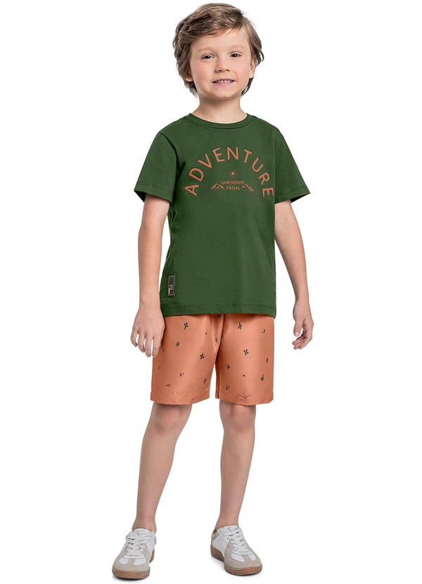 Conjunto Infantil Menino Camiseta E Short - Estampa Girafa 6-7 Anos