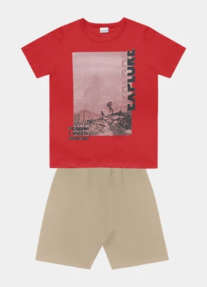 Fakini Kids - Conjunto Camiseta e Bermuda Vermelho - FAKINI KIDS