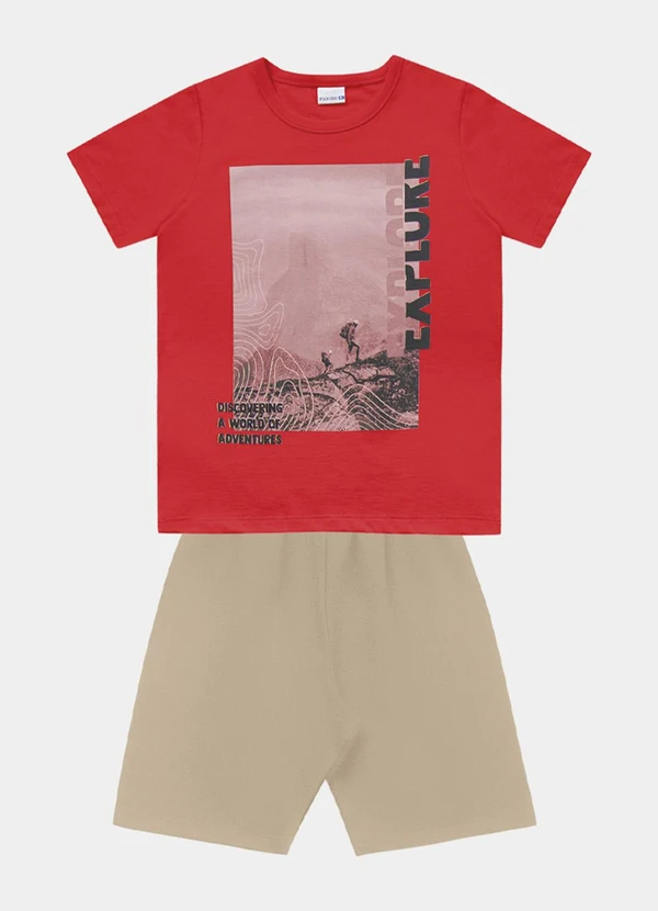 Fakini Kids - Conjunto Camiseta e Bermuda Vermelho