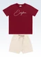 Fakini Kids - Conjunto Camiseta e Bermuda Bege - variação: Vermelho
