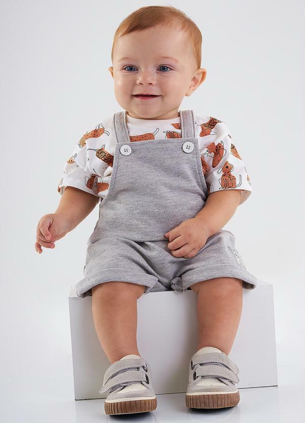 Up Baby - Conjunto Camiseta e Jardineira Bebê Cinza