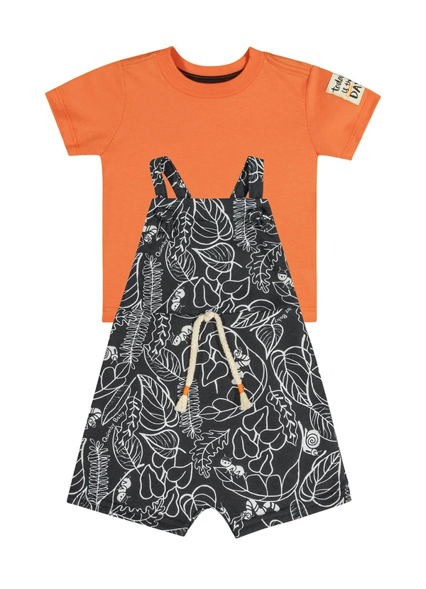 Quimby - Conjunto Camiseta e Jardineira Bebê Laranja