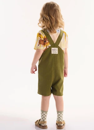 Três e Já - Conjunto Camiseta e Jardineira Bege - TRÊS E JÁ