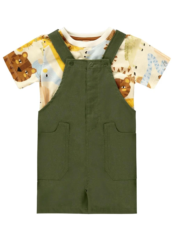 Três e Já - Conjunto Camiseta e Jardineira Bege 3