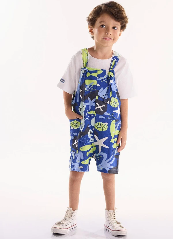 Três e Já - Conjunto Camiseta e Jardineira Branco