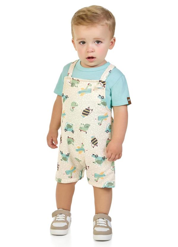 Marlan - Conjunto Camiseta e Jardineira em Moletinho Bege