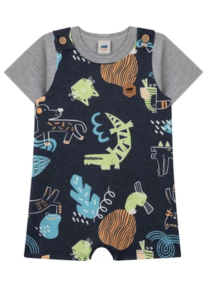 Marlan - Conjunto Camiseta e Jardineira Estampada Azul - MARLAN