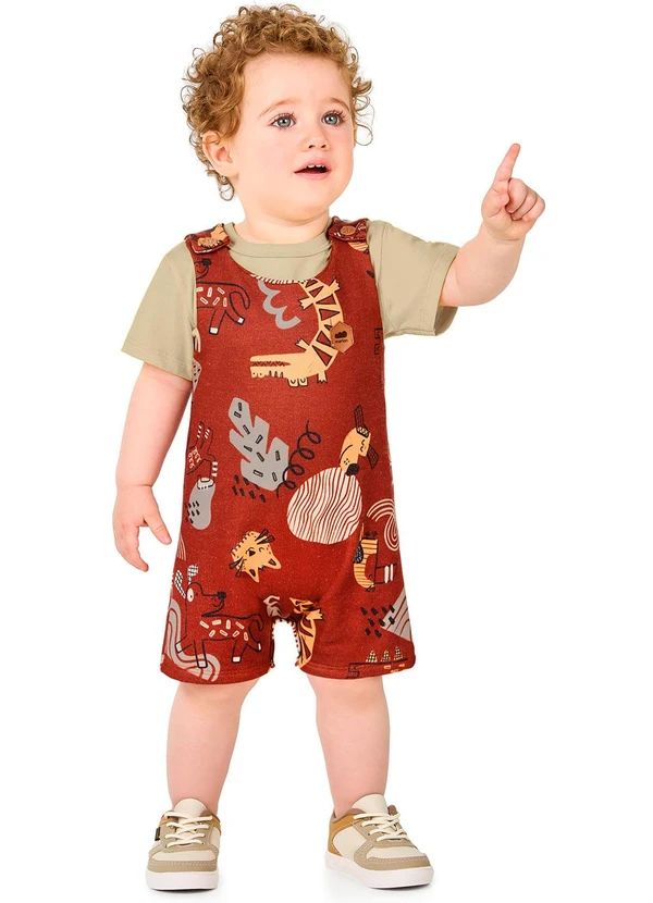 Marlan - Conjunto Camiseta e Jardineira Marrom