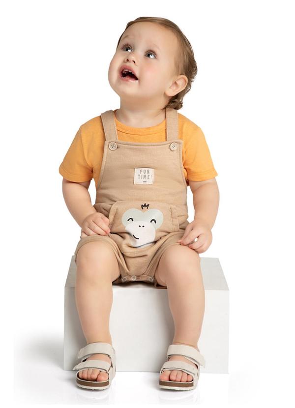 Marlan - Conjunto Camiseta e Jardineira Moletinho Bege