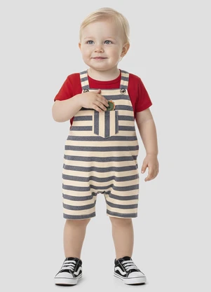 Reirex - Conjunto Camiseta e Jardineira Vermelho - REIREX