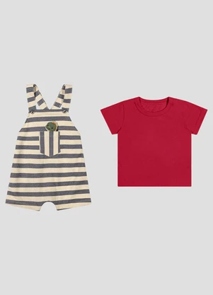Reirex - Conjunto Camiseta e Jardineira Vermelho - REIREX