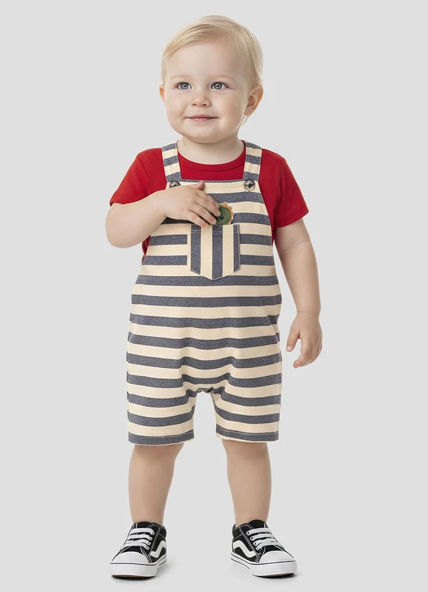 Reirex - Conjunto Camiseta e Jardineira Vermelho