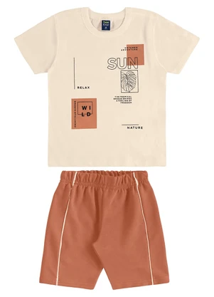 Bee Loop - Conjunto Camiseta Estampada Bermuda Bege - BEE LOOP