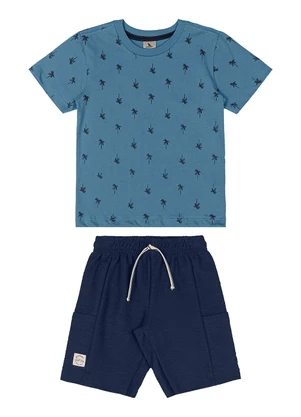 Quimby - Conjunto Camiseta Estampada Bermuda Azul - QUIMBY