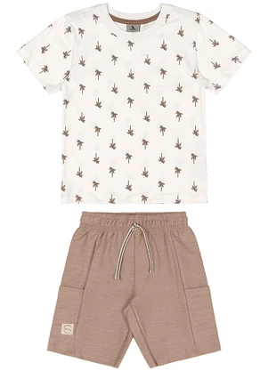 Conjunto Camiseta Estampada Bermuda Quimby Branco - QUIMBY