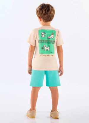 Up Baby - Conjunto Camiseta Estampada Bermuda Bege - UP BABY