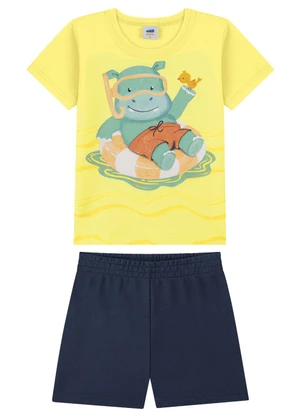 Marlan - Conjunto Camiseta Estampada e Bermuda Amarelo - MARLAN
