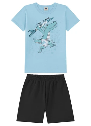 Marlan - Conjunto Camiseta Estampada e Bermuda Azul - MARLAN