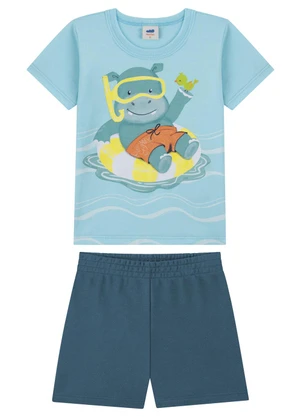 Marlan - Conjunto Camiseta Estampada e Bermuda Bebê Azul - MARLAN