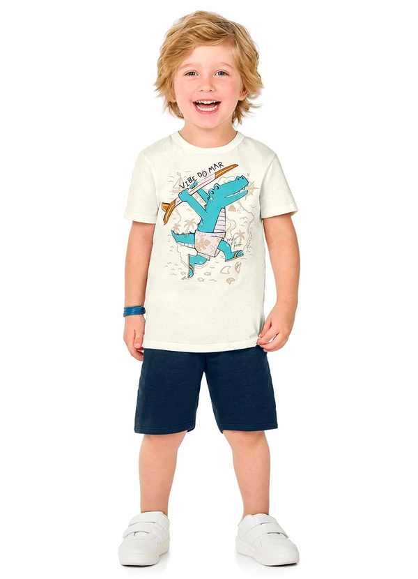 Marlan - Conjunto Camiseta Estampada e Bermuda Bege
