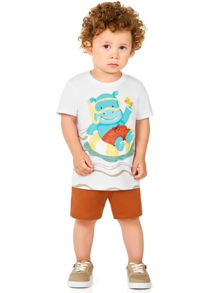Marlan - Conjunto Camiseta Estampada e Bermuda Branco - MARLAN