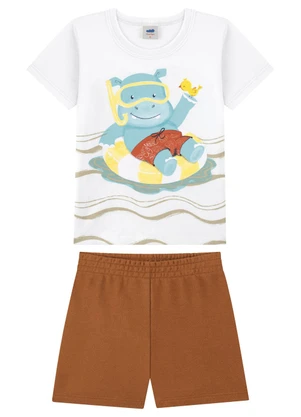 Marlan - Conjunto Camiseta Estampada e Bermuda Branco - MARLAN