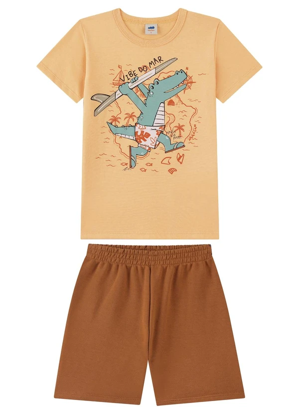 Marlan - Conjunto Camiseta Estampada e Bermuda Laranja