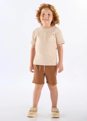 Up Baby - Conjunto Camiseta Estampado Bermuda Marrom - UP BABY