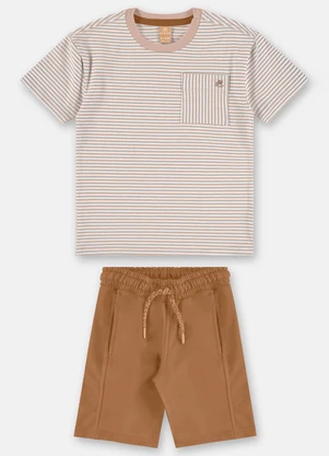 Up Baby - Conjunto Camiseta Estampado Bermuda Marrom - UP BABY