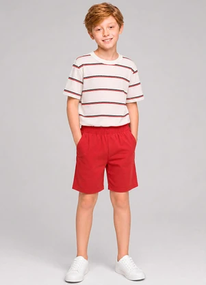 Marlan - Conjunto Camiseta Listrada e Bermuda Bege - MARLAN