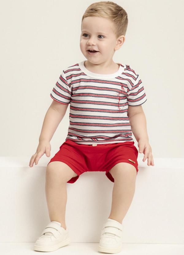 Ioluig - Conjunto Camiseta Listras e Bermuda Vermelho