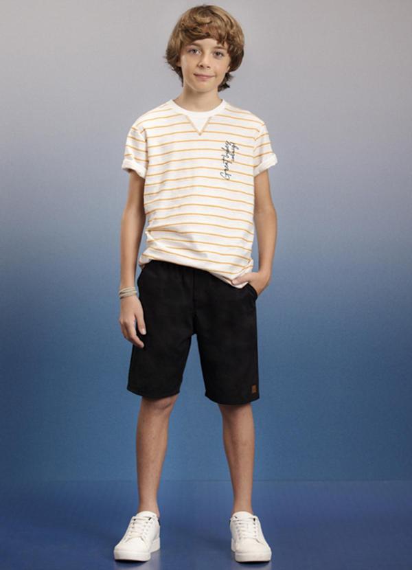 Ioluig - Conjunto Camiseta Listras e Bermuda Sarja Bege