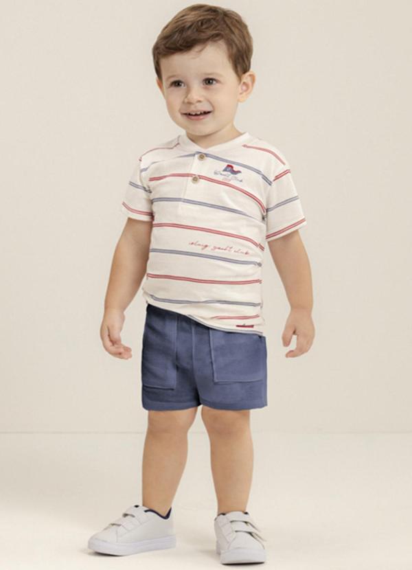 Ioluig - Conjunto Camiseta Listras e Bermuda Vermelho