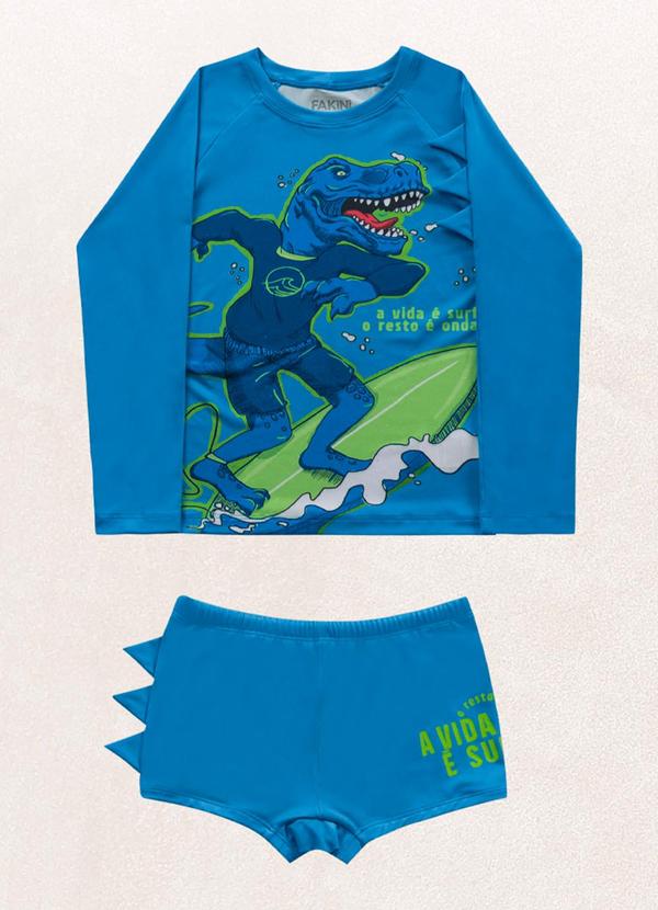 Fakini Kids - Conjunto Camiseta M/Longa/Sunga Boxer Azul