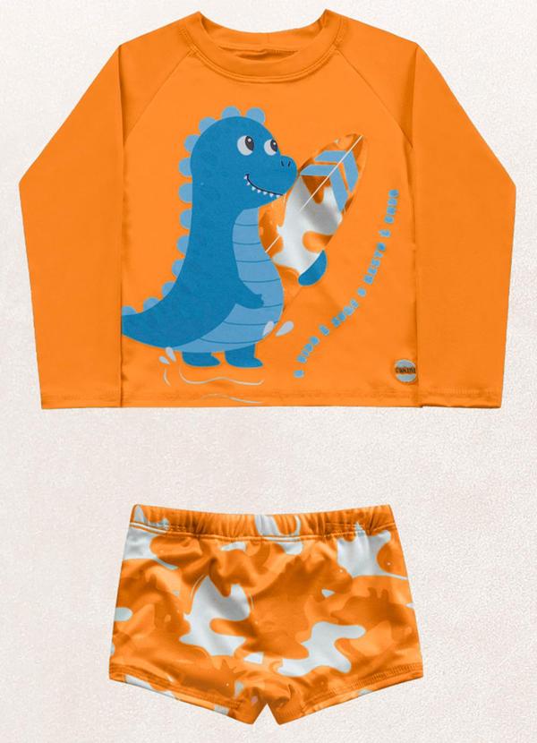 Fakini Kids - Conjunto Camiseta M/Longa/Sunga Boxer Laranja