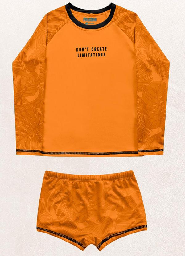 Fakini Kids - Conjunto Camiseta M/Longa/Sunga Boxer Laranja