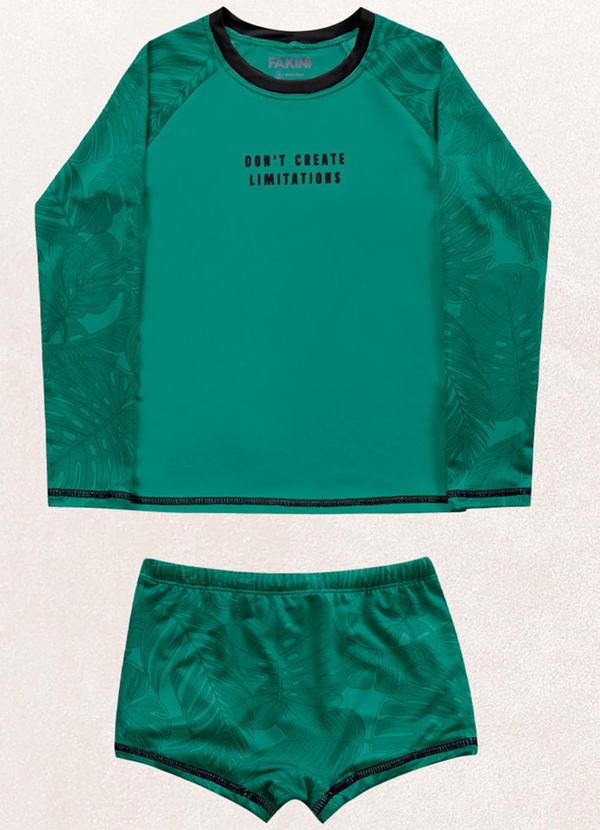 Fakini Kids - Conjunto Camiseta M/Longa/Sunga Boxer Verde