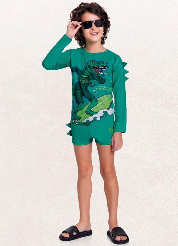 Fakini Kids - Conjunto Camiseta M/Longa/Sunga Boxer Verde
